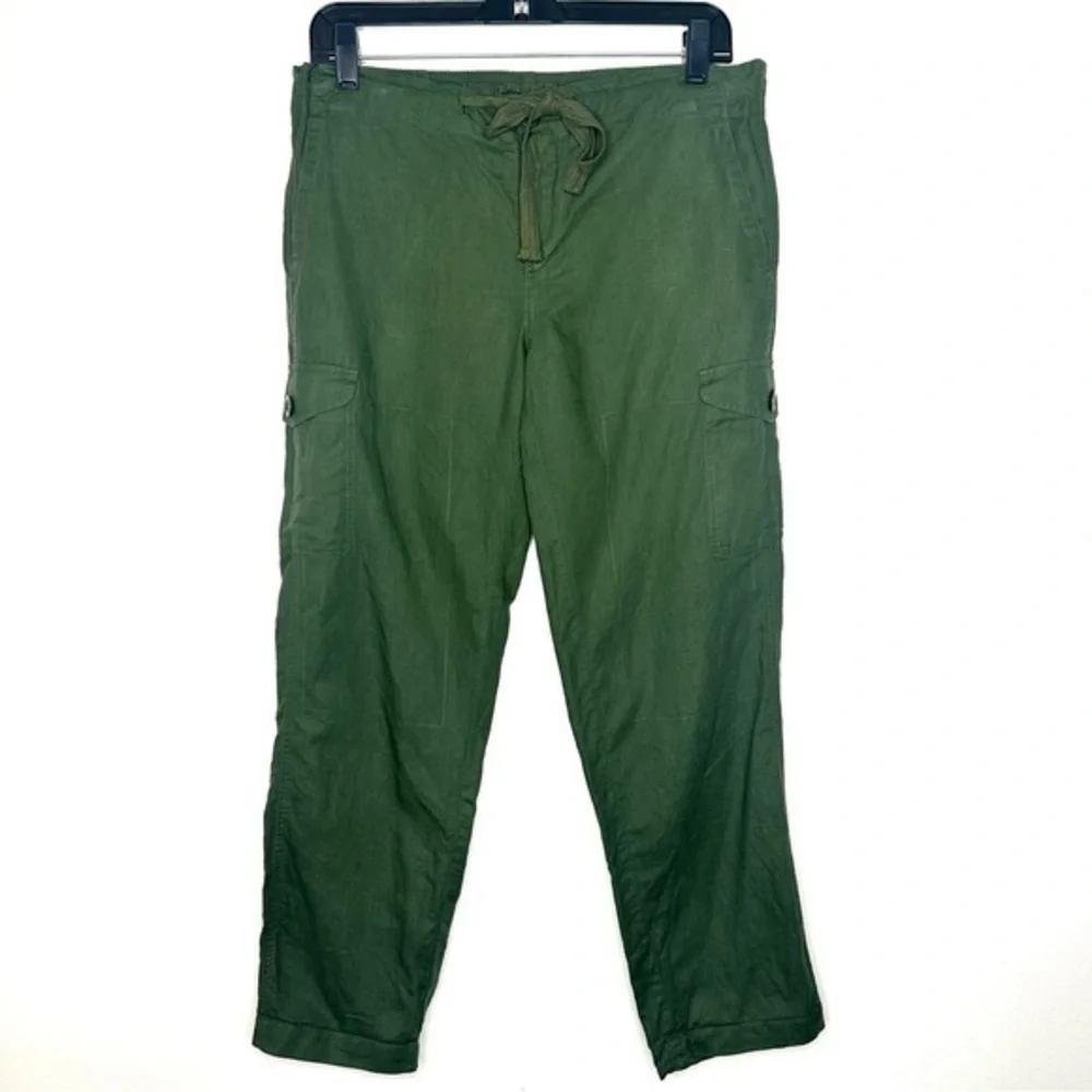 J. Crew Linen Blend Green Cargo Pants for Women Size 2